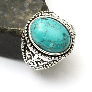Turquoise Gemstone Stewrling Silver Handmade Ring SZ 8.25
